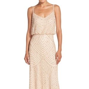 Adrianna Papell Nude Beaded Blouson Gown - Size 12